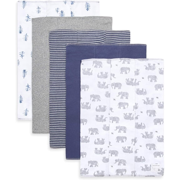 Set of 5 Wandering Elephants Burp Cloths - Heather Grey - One Size