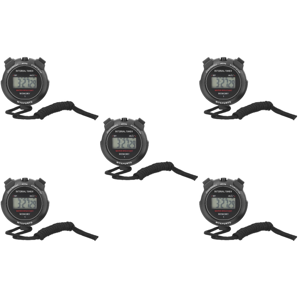 Set of 5 Waterproof Chronograph Digital Timer for Referees Stopwatch