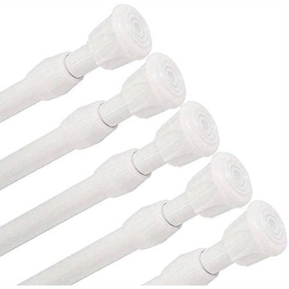 Set of 5 White No-Drill Spring Tension Curtain Rods, Adjustable 17.5-28 Inches, for Windows, Small Curtains, Closets & Cupboards