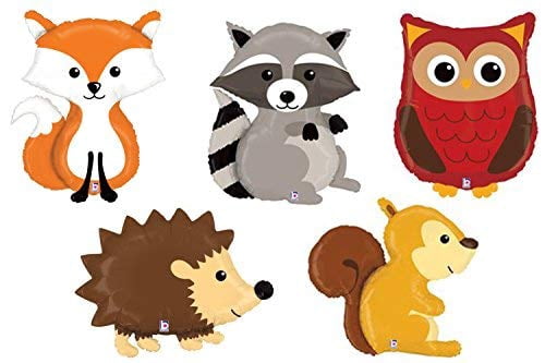 Set of 5 Woodland Animal Foil Mylar Balloons Forest Friends Lovable Critters