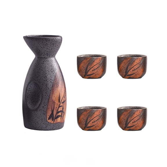 Set of 5 classic ceramic wine sets, pitcher and cups, serving set ceramic jug sake carafes, sake serving cups, for home restaurants