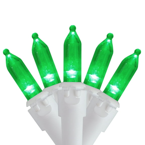 Set of 50 Green LED Mini Christmas Lights 4" Spacing - White Wire