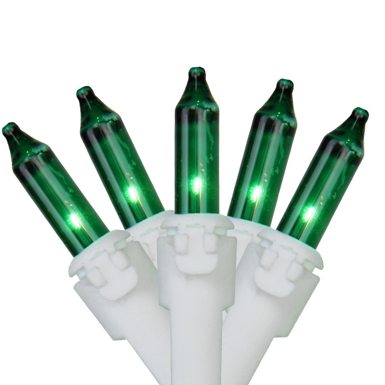 Set of 50 Green Mini Christmas Lights 2.5" Spacing - White Wire