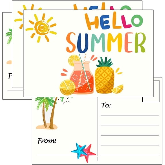 Set of 50 Hello Summer Postcards,46 Inch Hello Sunshine Summer Notes Cards Warming Gifts Postcards