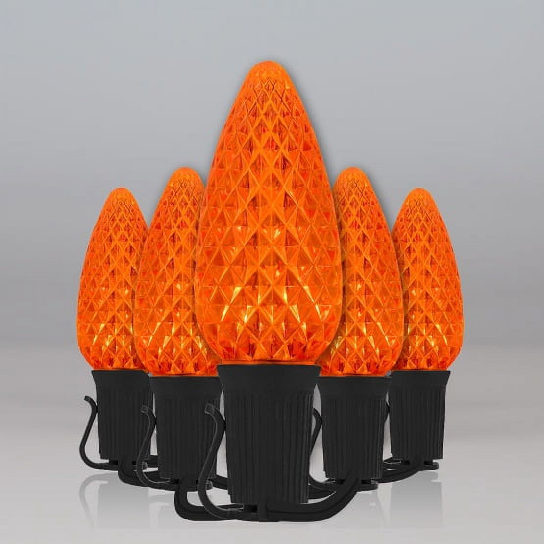 Set of 50 OptiCore LED Orange C9 String Lights with Shatterproof Bulbs for Halloween Displays Party Decoration, 50', Indoor Outdoor Black Wire