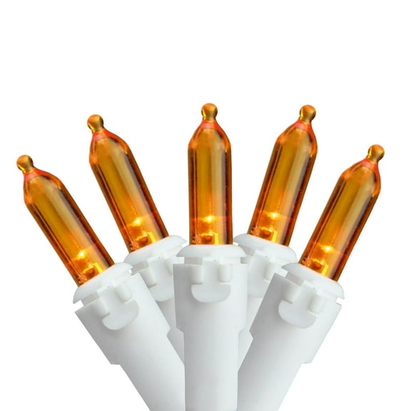 Set of 50 Orange LED Mini Christmas Lights 4" Spacing - White Wire