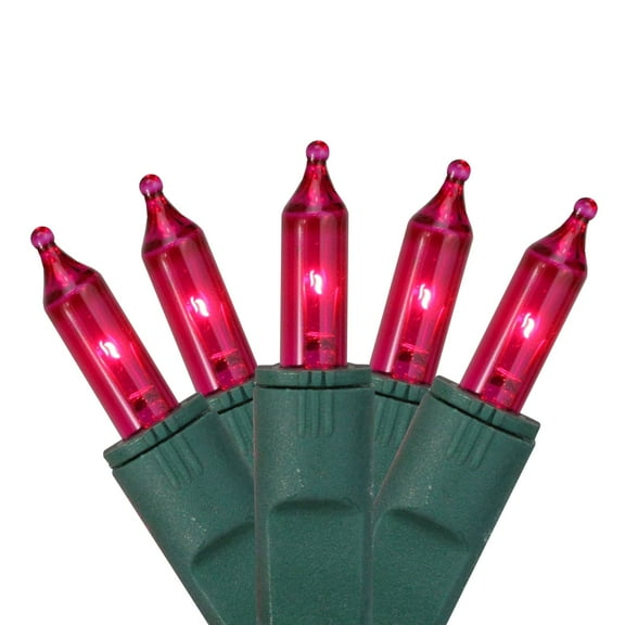 Set of 50 Pink Perm-O-Snap Mini Christmas Lights - Green Wire