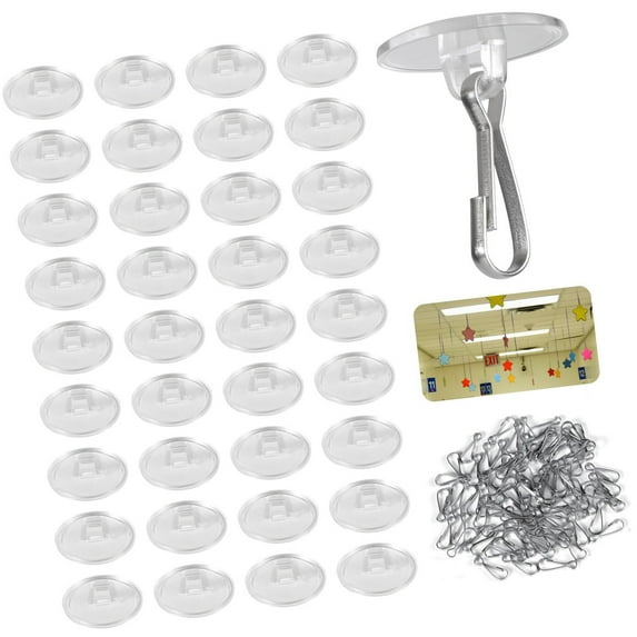 Set of 50 Practical Clear Plastic Hooks for Ceiling Mounting Damage Release Removal Strong Adhesive Ceiling Hooks