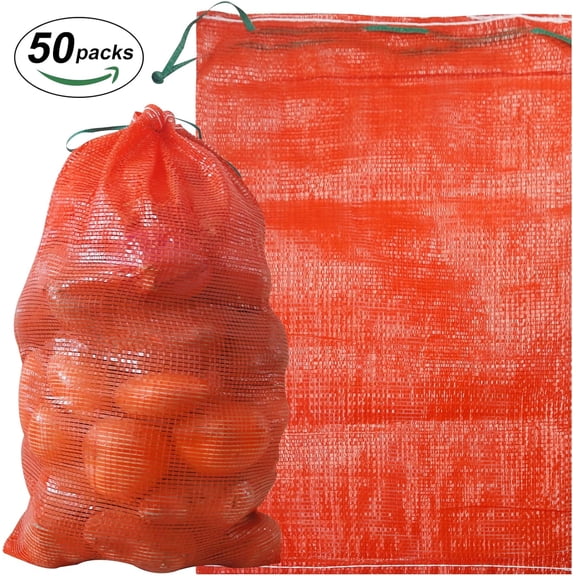 Set of 50 Produce Storage Mesh Bags,Red Fruits Mesh Bags,Reusable Vegetables Bags,Washable Hanging Storage Bags,for Orange Fruit Potato Onion Corn