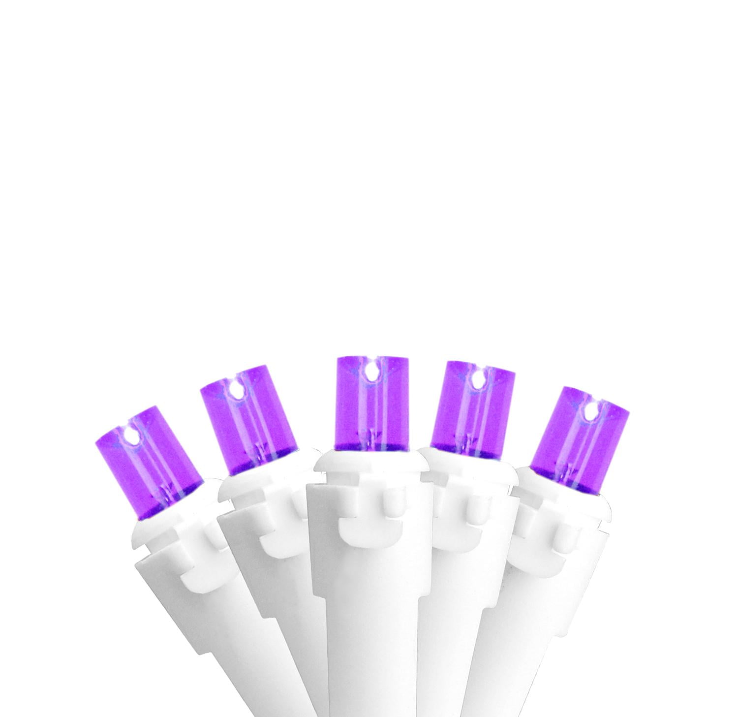 Set of 50 Purple LED Wide Angle Christmas Lights on White Wire