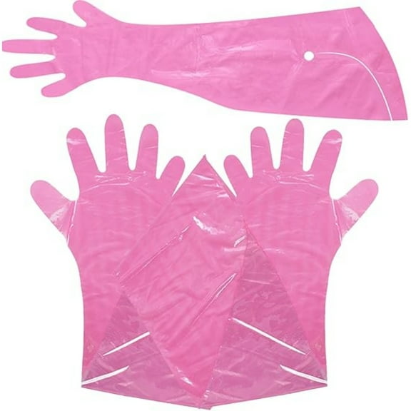 Set of 50 Veterinary Long Dressing Gloves,33.5In Red Disposable Plastic Artificial Insemination Gloves for Veterinarians and Cleaning