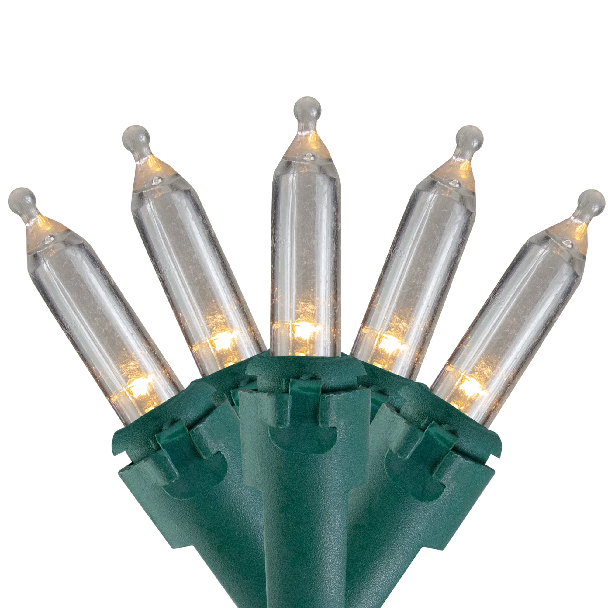 Set of 50 Warm White LED Mini Christmas Lights 4" Spacing - Green Wire