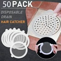 Set of 50pcs Disposable Shower Drain Hair Catcher Mesh Sticker Strainers for Shower Kitchen Sink Bathroom Bathtub Laundry White