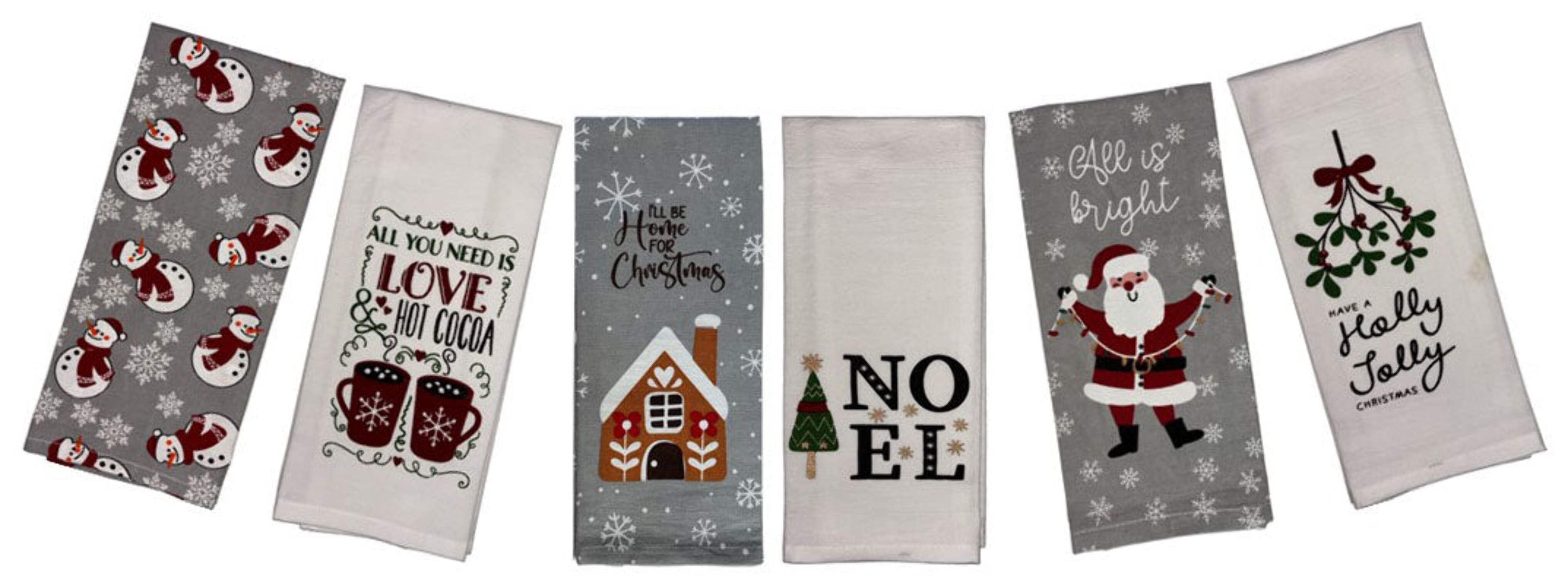Set of 6, 100% Cotton Assorted Funny Christmas Kitchen Towels with ...