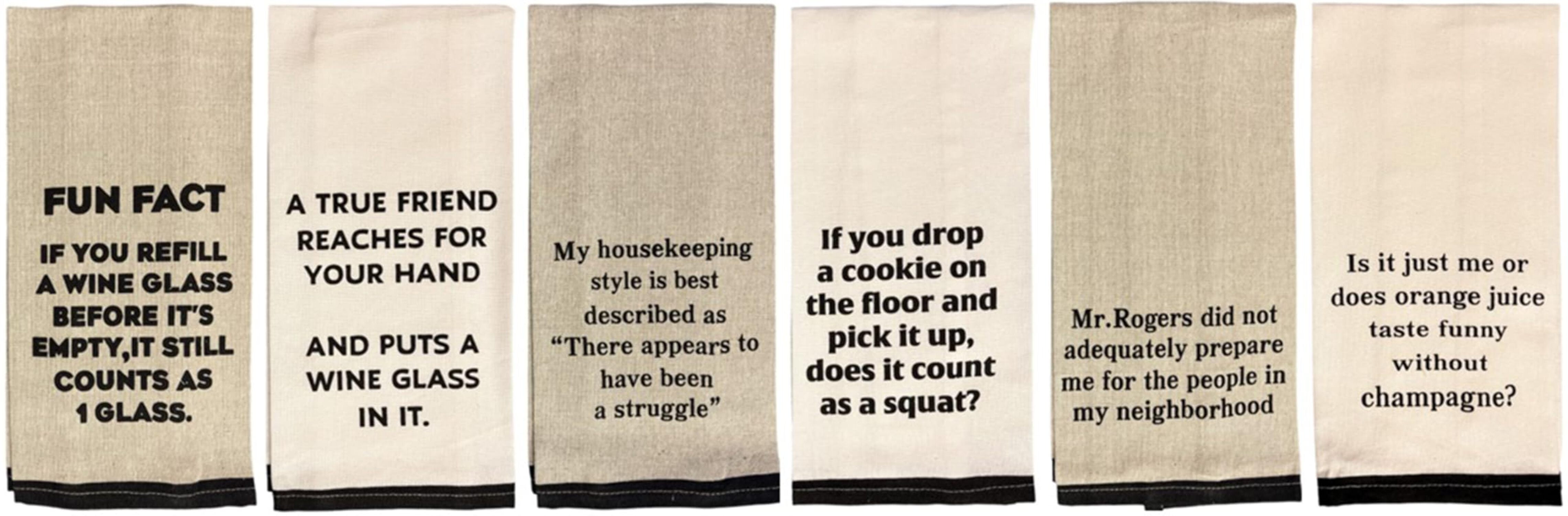 Set of 6, 100% Cotton Funny Sentiment Flour Sack Kitchen Towels for ...