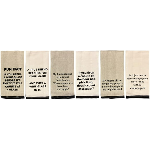 Set of 6, 100% Cotton Funny Sentiment Flour Sack Kitchen Towels for Wedding, Baby Shower, Home Decor, Housewarming, Size: 15 X 25 Inch.