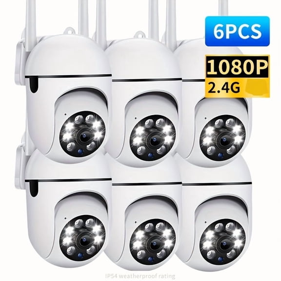 Set of 6 1080p full hd panoramic wireless cameras 355 degree rotation night vision two way audio