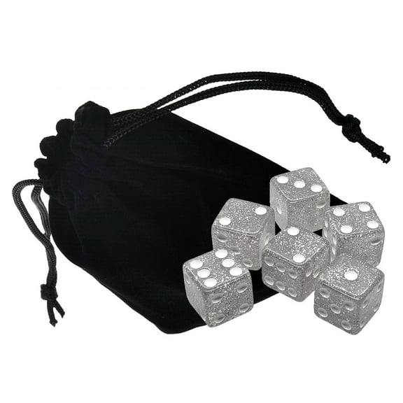 Set of (6) 16mm D6 Transparent Glitter Clear Dice Squared Corners + Storage Pouch