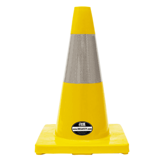 (Set of 6) 18" RK Yellow Safety Traffic PVC Cones, Yellow Base with One Reflective Collar