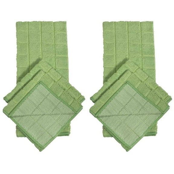 Set of 6, 2 Pcs Microfiber Kitchen Towels and 4 Pcs Dish Cloths with Poly Scour , Ultra-Absorbent Fast Drying Bar Mop Dish Cloths .