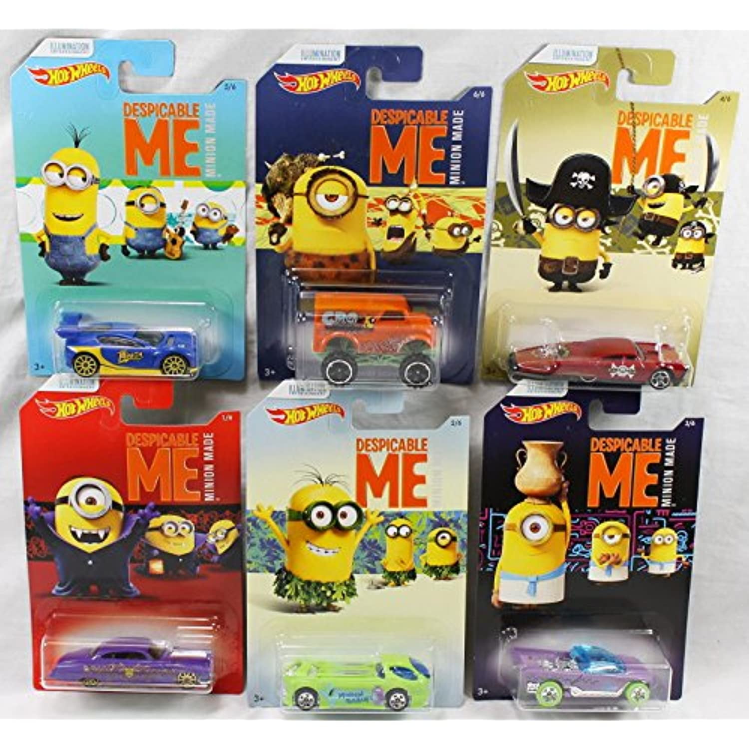 Set of 6 2017 Hot Wheels Despicable Me Minion Made Movie 1 6 2 6 3 6 4 6 5 6 6 6