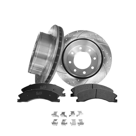 Set of 6 330mm Rear Drilled Slotted Brake Disc Rotors-Ceramic Brake Pad Kit For 2009-2019 Chevrolet Express 3500