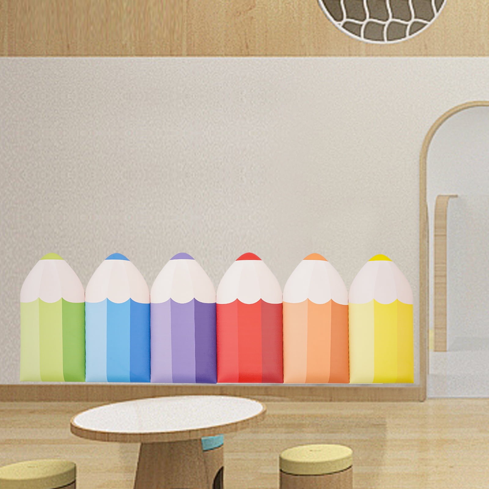Set of 6 3D Pencil Wall Bumpers 9.84x19.69 Inch Corner Guards Self-Adhesive Foam Padding for Colorful Classroom