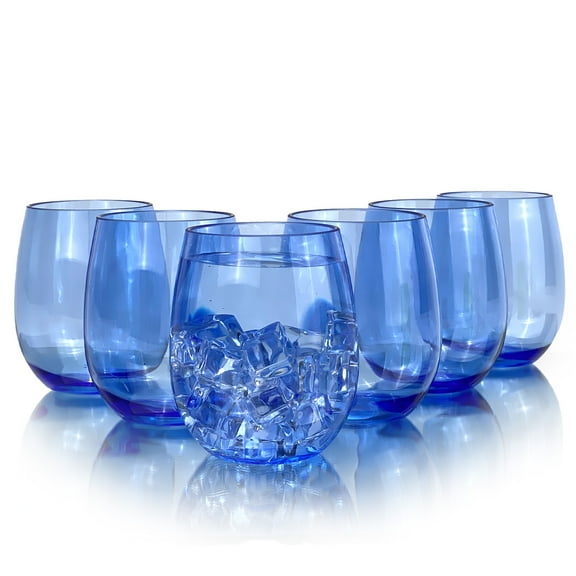 Set of 6 Acrylic Wine Glasses, 18-ounce Plastic Tumbler for Party Use,BPA Free,Dishwasher Safe (Blue)