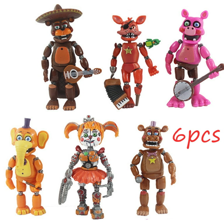Inspired by FNAF Pizzeria Simulator (Set of 6 pcs), Tall 5-6 inches,  Animatronics Toys [Rockstar Foxy, Pigpatch, Orville Elephant, El Chip,  Scrap Baby] : : Toys