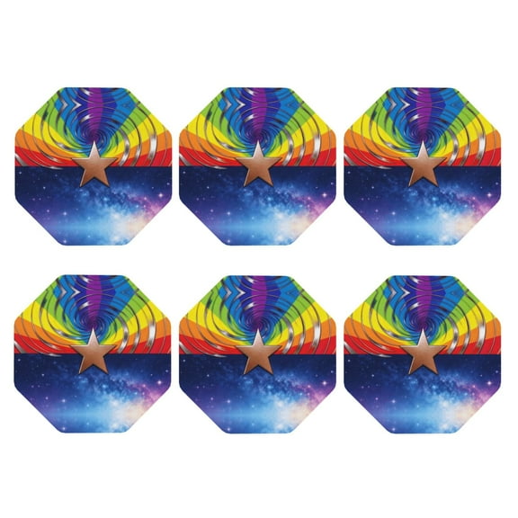 Set of 6 Arizona Flag Gay Pride Drink Coasters for Coffee Table Leather Coaster for Decor Housewarming Octagon