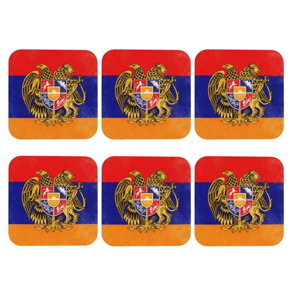 Set of 6 Armenian National Emblem Drink Coasters for Coffee Table Leather Coaster for Decor Housewarming Square