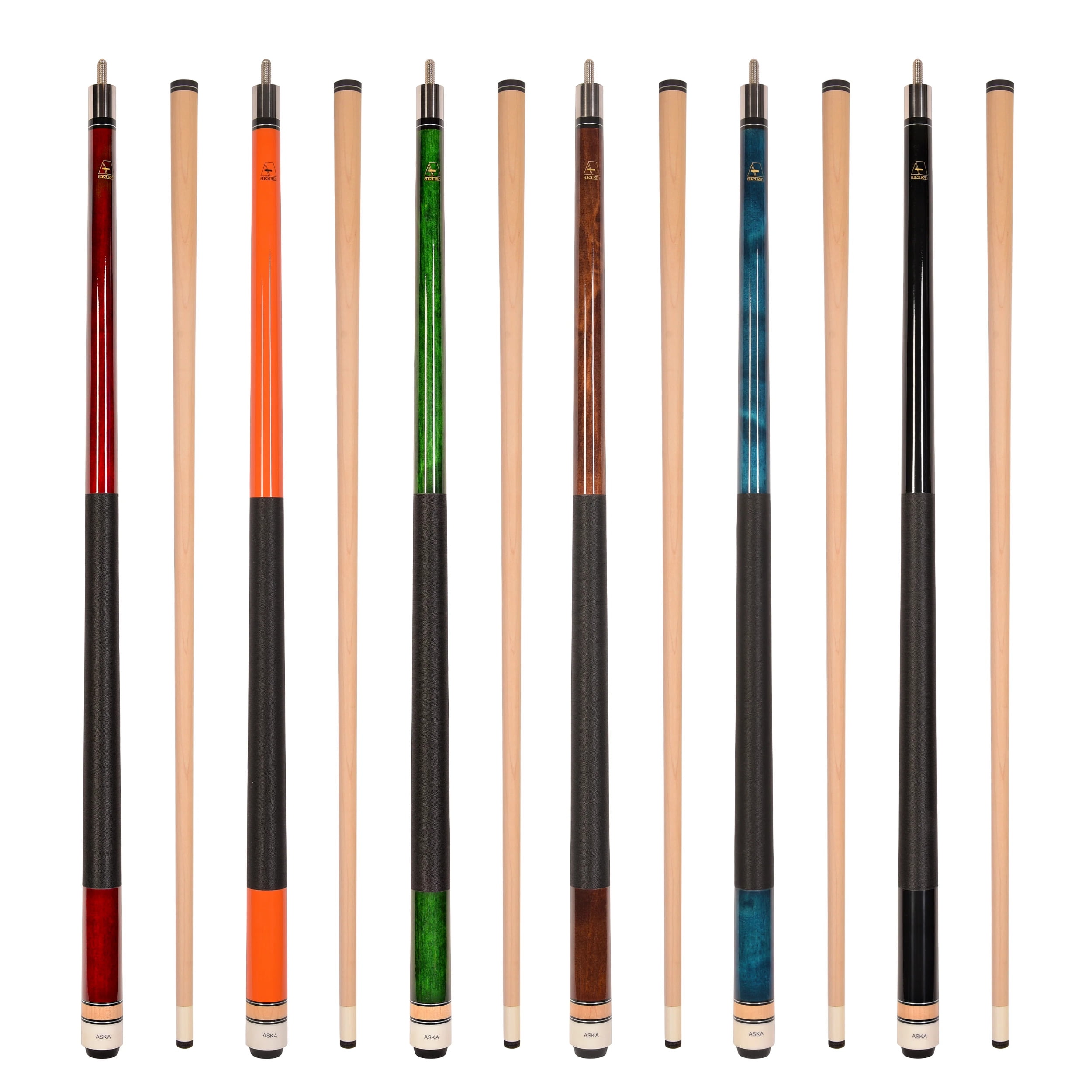 Set of 6 Aska L2 Billiard Pool Cues, 58 Hard Rock Canadian Maple, 13mm