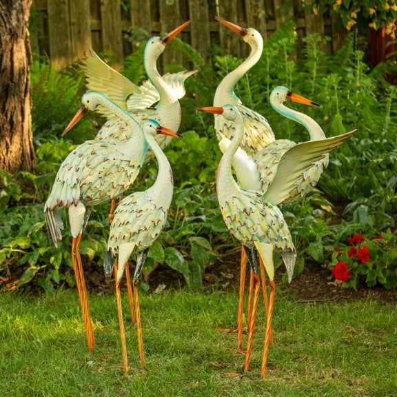 Set of 6 Assorted Style Great White Heron Metal Yard Figurines