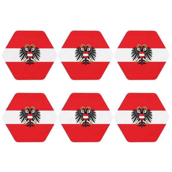 Set of 6 Austrian Flag Drink Coasters for Coffee Table Leather Coaster for Decor Housewarming Hexagon