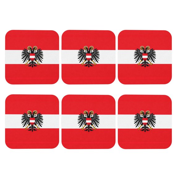 Set of 6 Austrian Flag Drink Coasters for Coffee Table Leather Coaster for Decor Housewarming Square