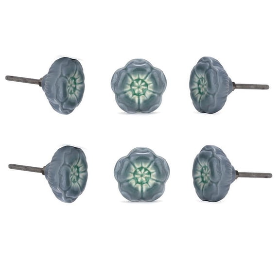 Set of 6 Azalea Grey Ceramic Cabinet Knobs by Perilla Home