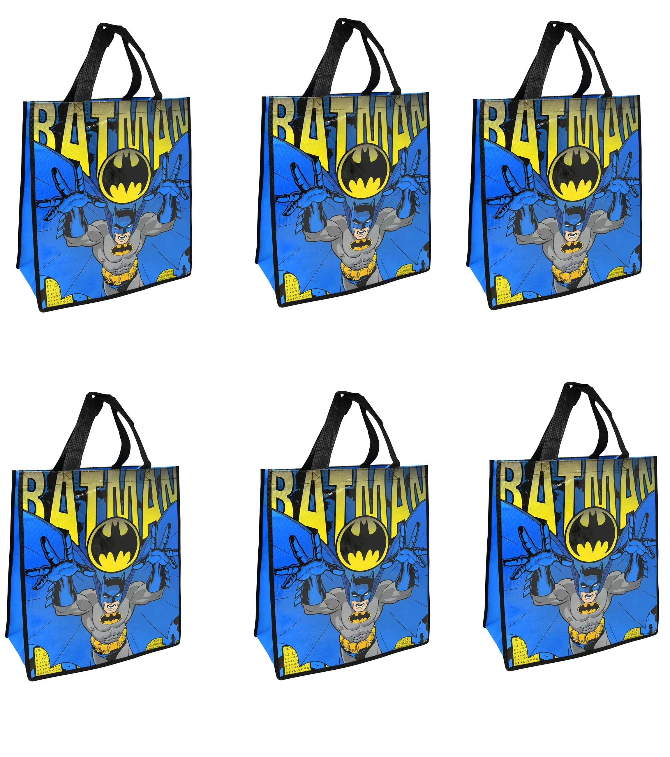 Set of 6 Batman Reusable Tote Bags Birthday Party Favor Supplies Goodie