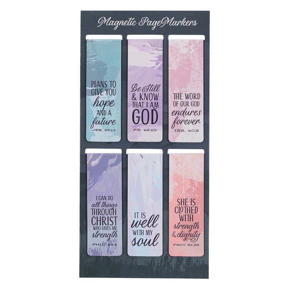 Set of 6 Beloved Scripture Favorites w/Abstract Scenic Inspirational Magnetic Bible Verse Bookmark, Size Small 2.3" x .75"