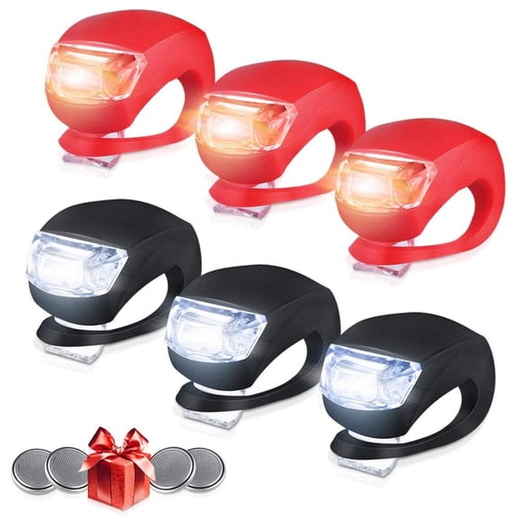 Set of 6 Bike Lights Front and Back,LED Clip-On Silicon Bicycle Lights with Waterproof Silicone Housing,Multi-Purpose Water Resistant Headlight