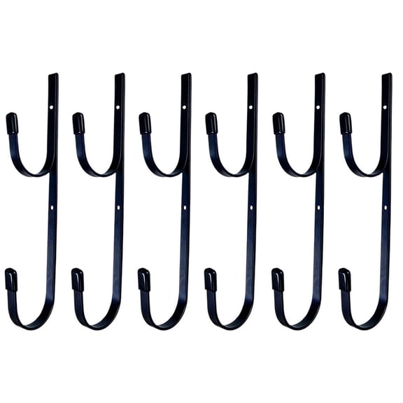 Set of 6 Black Metal Double Hooks for Pool Rod Lifebuoy Wall Storage
