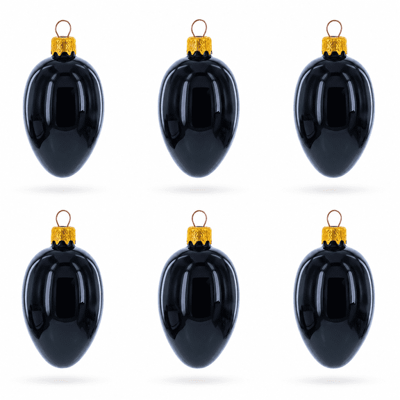 Set of 6 Black Mini Glass Egg Ornaments 2.9 Inches