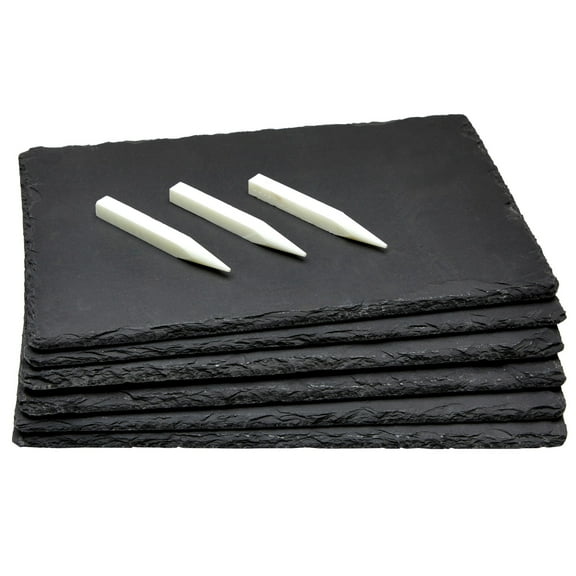 Juvale Mini Charcuterie Boards - 11.8 x 7.9 in, Black, Set Of 6 - Reusable Slate Plates with 3 Chalk Pieces - Heat-Resistant & Non-Porous - Versatile Sushi Plates & Gourmet Cheese Platter Display