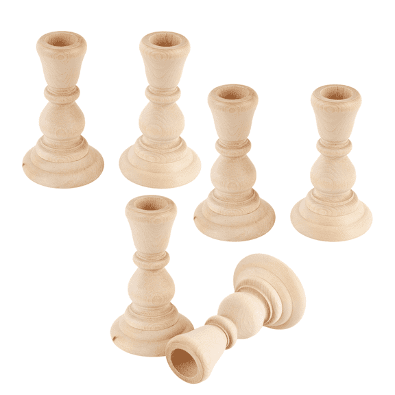 Factory Direct Craft Unfinished Candle Sticks, Set of 6, 4 Inch Wood Candle Holders