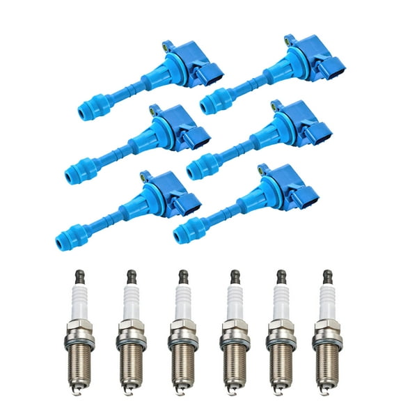 Set of 6 Blue Color Ignition Coils and 6 ISA Spark Plugs Compatible with 2002-2008 Nissan Maxima 3.5L Replacement for UF349