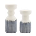 thumbnail image 1 of Set of 6 Blue and White Decorative Candle Holder with Plaid Pattern Design - 10.25", 1 of 1