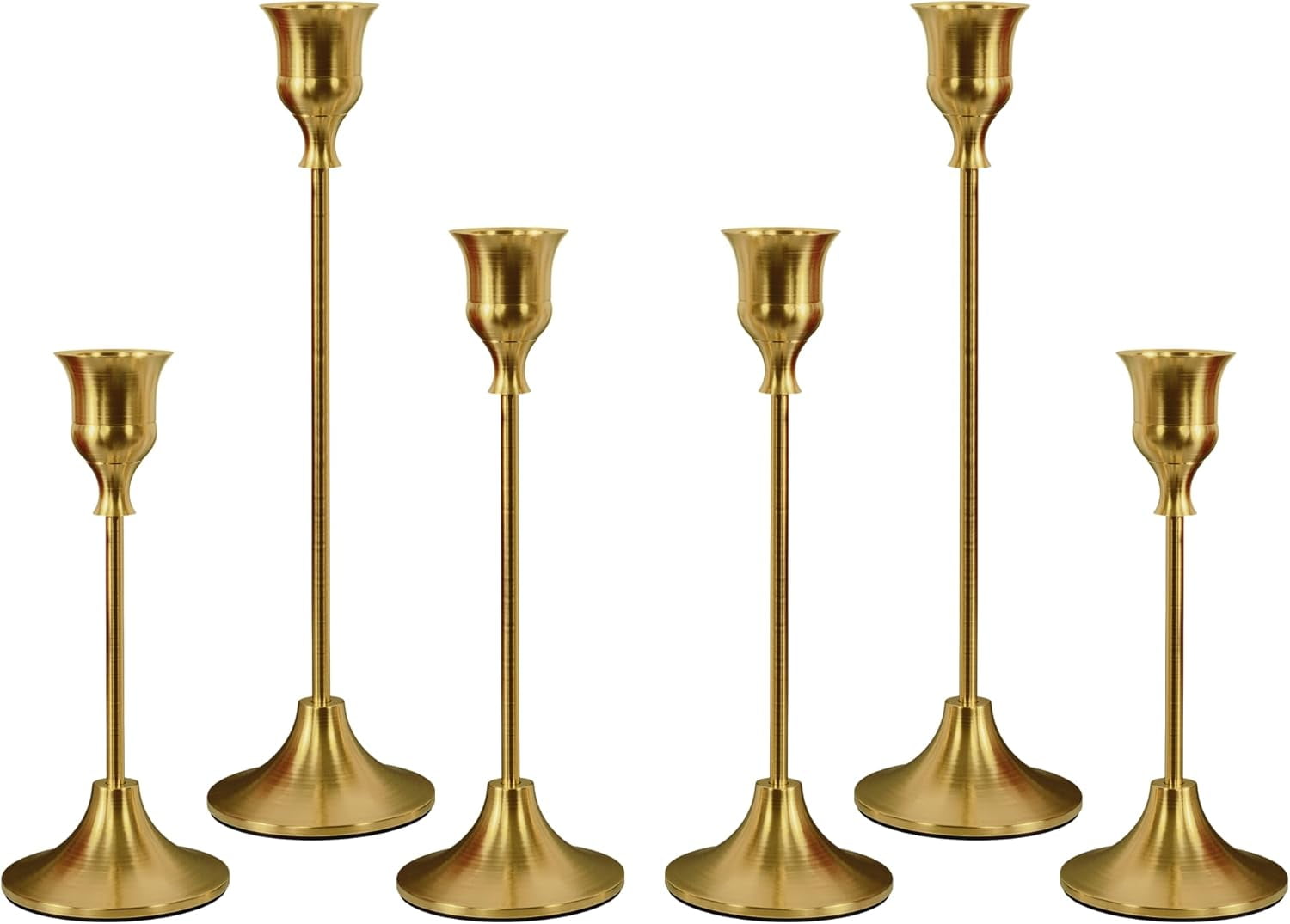 Set of 6 Brass Gold Candle Holders for Taper, Vintage Candlestick ...