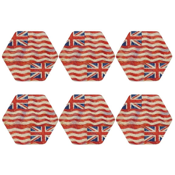 Set of 6 British Flag Print Drink Coasters for Coffee Table Leather Coaster for Decor Housewarming Hexagon