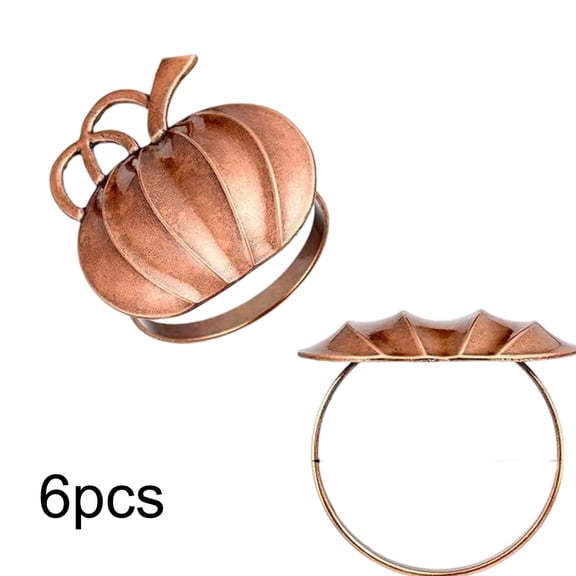 Set of 6 Bronzed Pumpkin Napkin Rings for Fall Thanksgiving Halloween Wedding Table Decor - Elegant Autumn Seasonal Dinner Accessories,Bronze