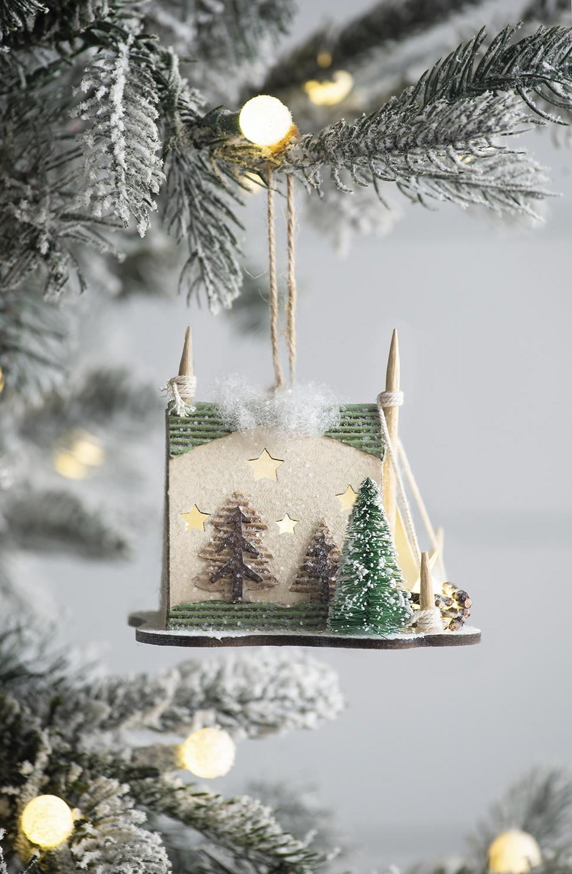 Set of 6 Cardboard Lit Tent Christmas Ornaments White Style Tree Decor Gift