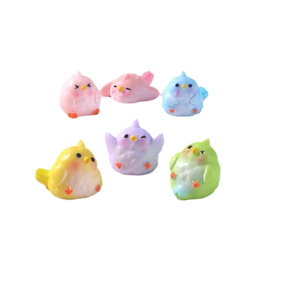 Set of 6 Cartoon Parrot Resins Figurine Miniature Garden Ornaments Cute Home Desk Decors Gift For Kids Nature Lover